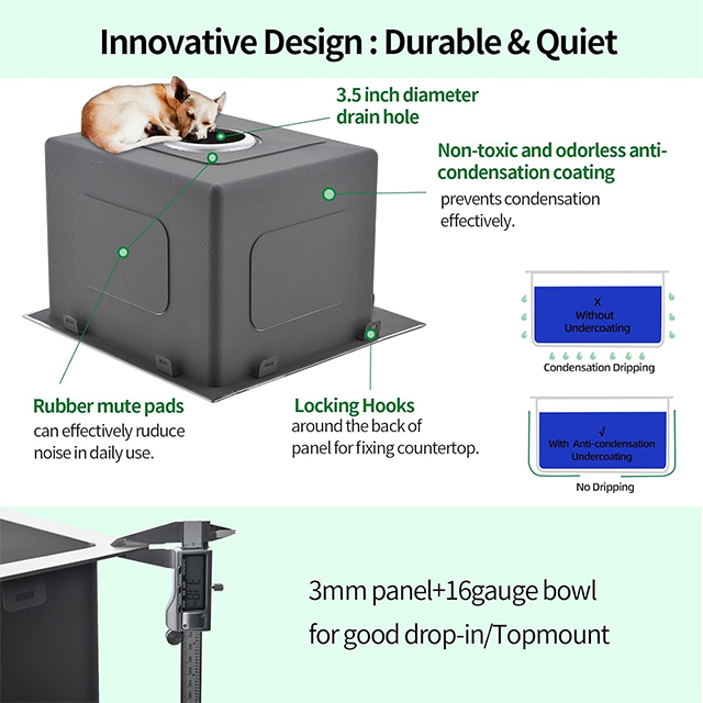 1515 baisse dans la cuvette simple faite main d'évier de cuisine d'acier inoxydable de Topmount