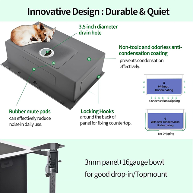 Baisse de 28 pouces dans la cuvette simple faite main d'évier de cuisine d'acier inoxydable de Topmount